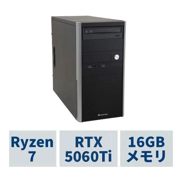 eX.computer イーエックスコンピュータミニタワーPC AeroStream RM7A-E251B/NT1 Ryzen7 5700X /RTX5060Ti(8GB版) /16GBメモリ /1TB SSD /DVDマルチドライブ