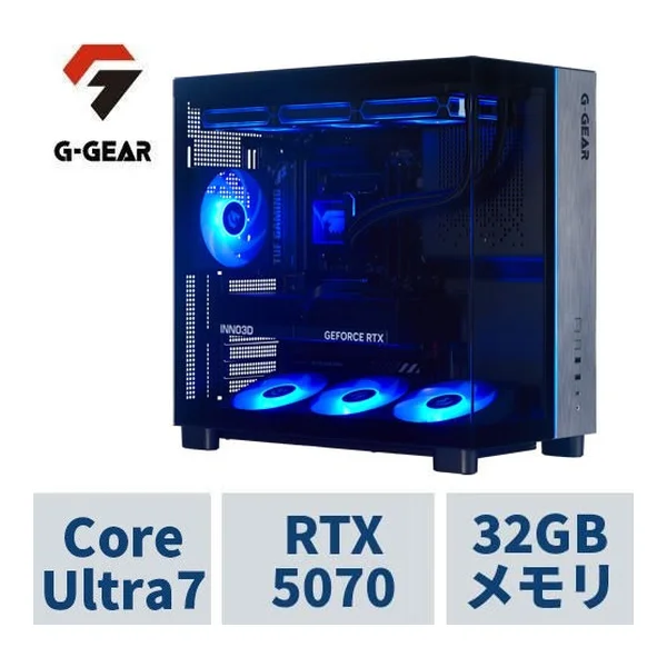 eX.computer イーエックスコンピュータゲーミングPC G-GEARピラーレス GV7J-F262B/R/CP1 CoreUltra7 270K Plus /RTX5070 /32GBメモリ /1TB SSD /WiFi7+BT対応 /ガラスサイド+水冷仕様